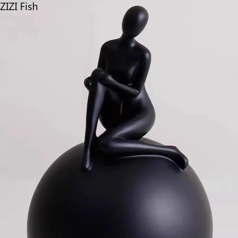 Afralia™ Geometric Base Character Statue Decor - Resin Sculpture for Aesthetic Room Ornaments