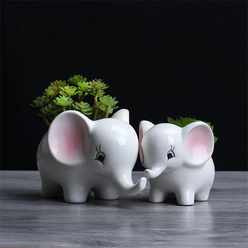 Afralia™ Elephant Succulent Planter Ceramic Vase Cute Flowerpot Decor Pot