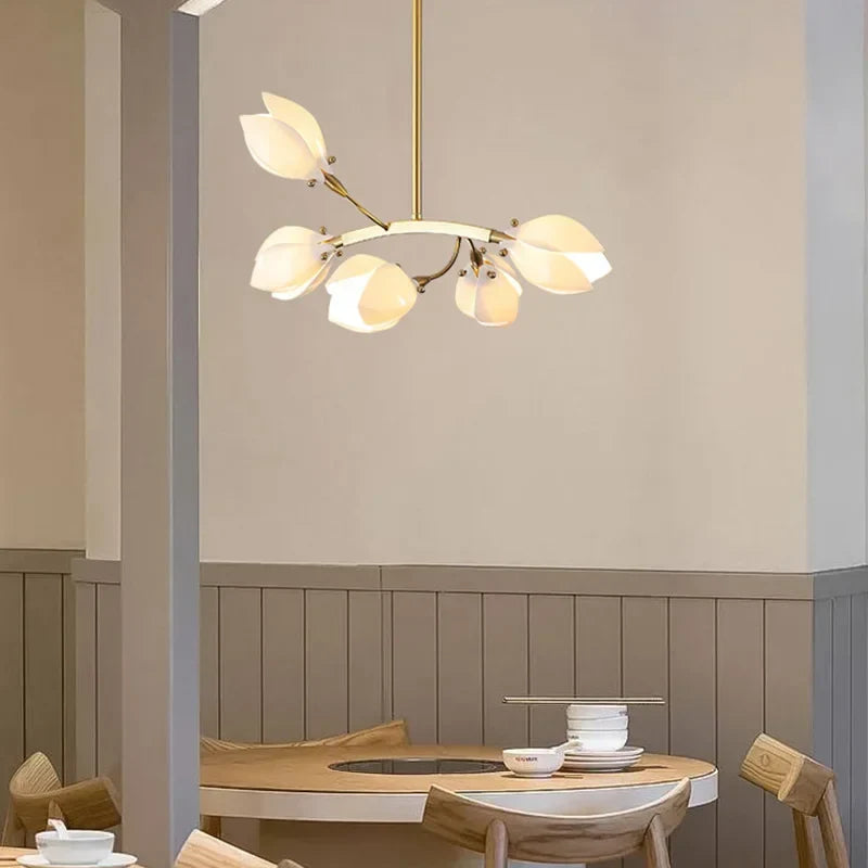 Afralia™ French Cream Ceramic Chandelier LED Pendant Light Fixture