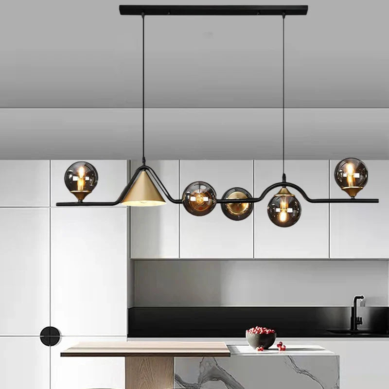 Nordic Gray Glass Chandelier by Afralia™ - Gold Black Metal Hanging Light E14 Bulb Opt.