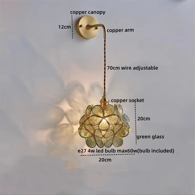 Afralia™ Copper Glass LED Wall Sconce Pull Chain Switch - Modern Stair Light Fixtures