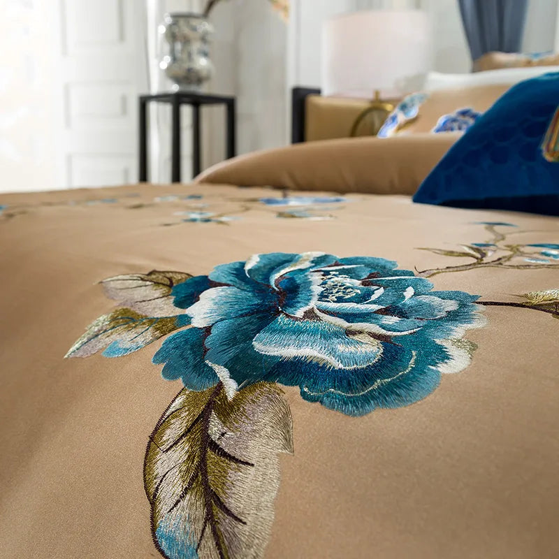 Afralia™ Embroidered Egyptian Cotton Bedding Set - Queen King Linens, 200S Thread Count