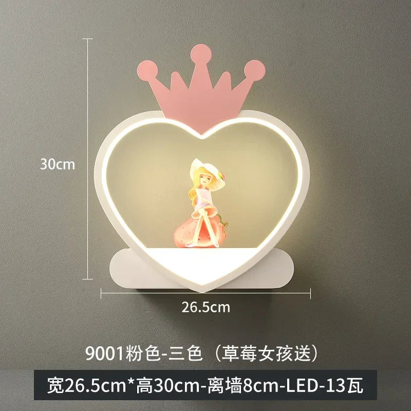 Afralia™ Nordic Heart Crown Wall Lamp for Princess Children's Room, Aisle, Bedroom - Strawberry Girl Ornament