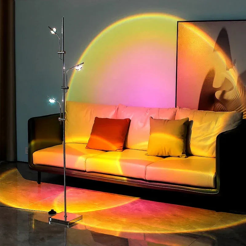 Afralia™ Sunset Projection RGB LED Floor Lamp for Living Room and Bedroom Decor