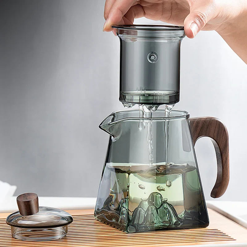 Afralia™ Glass Teapot with Wood Handle, Heat Resistant Kung Fu Tea Kettle, Transparent Teaware