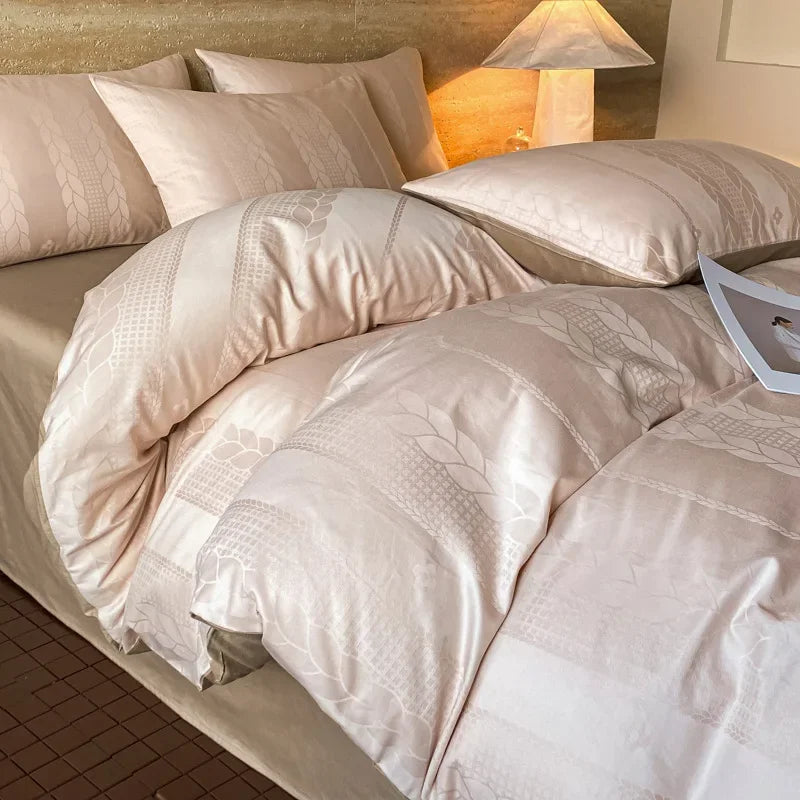 Afralia™ Satin Jacquard Cotton Fitted Sheet Set for Adults 1.5/1.8M Bed