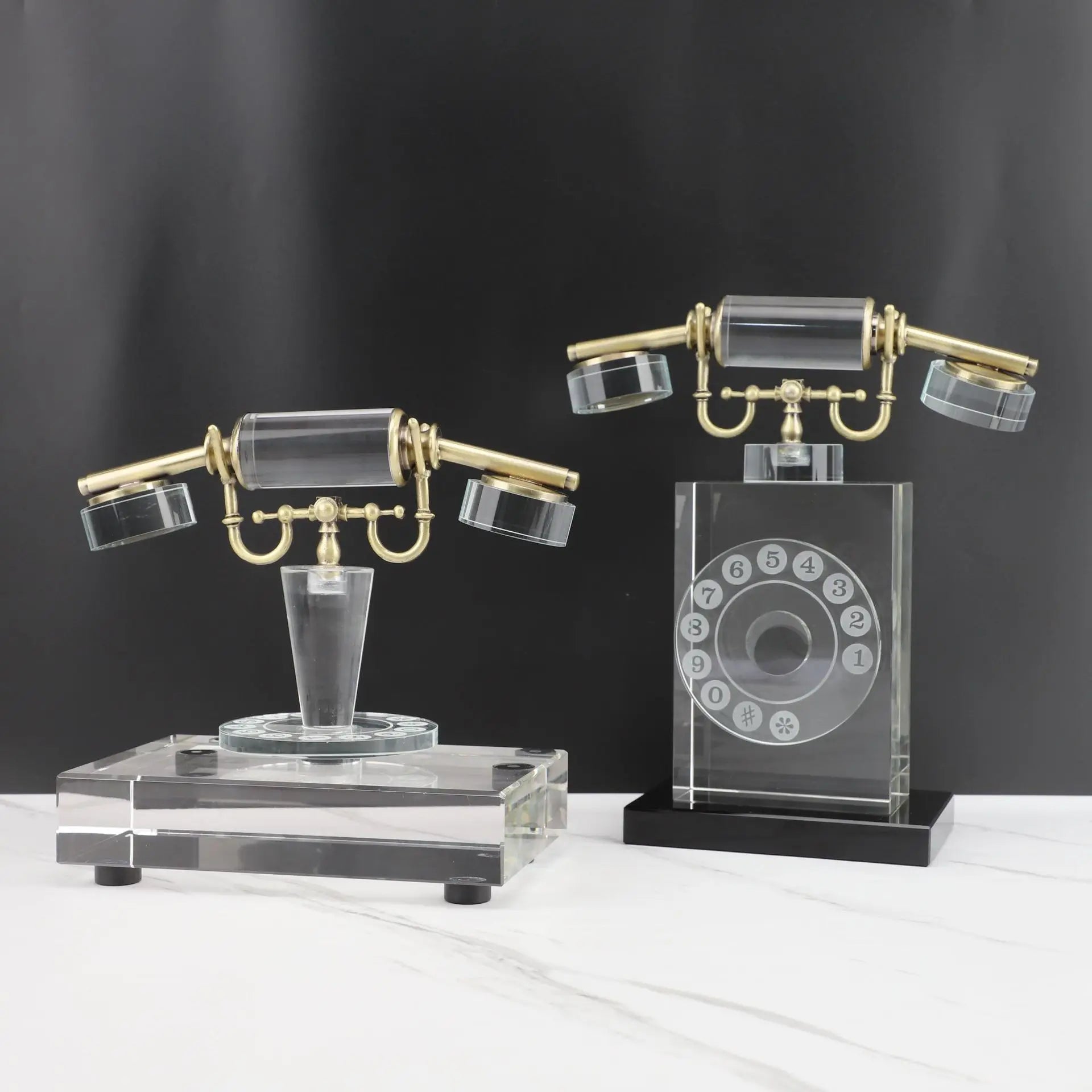 Afralia™ Crystal Phone Sculpture: Vintage Transparent Home Decor for Desktops and Living Rooms
