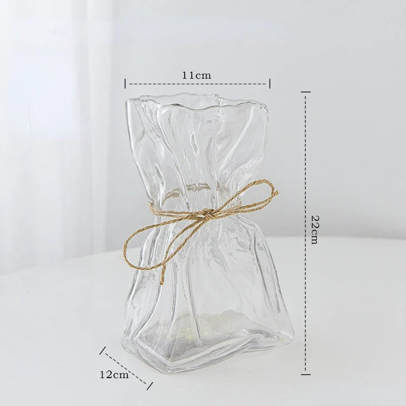 Afralia™ Clear Glass Folded Road Vase - Creative Handcrafted Hydroponic Art Vase