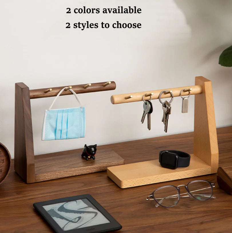 Afralia™ Walnut Wood Key Storage Box: Porch Hanging Shelf Organizer for Keys, Masks & More