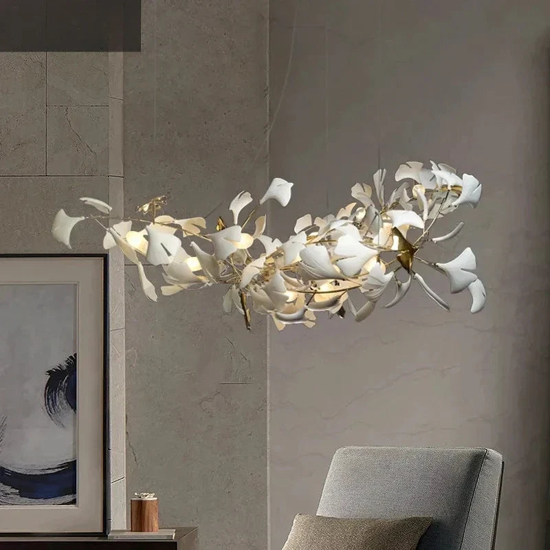 Afralia™ Leaf Branch Ceramic Chandelier | Modern Golden Lighting Fixture for Living Room