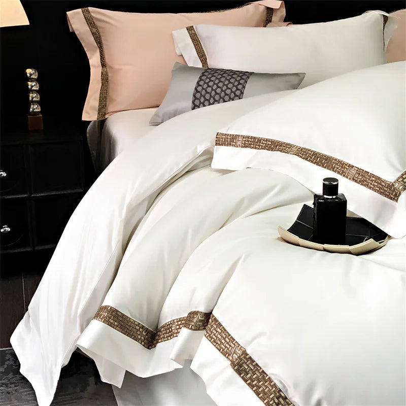 Afralia™ Luxury Embroidery Cotton Bedding Set with Duvet Cover, Sheet, and Pillowcases