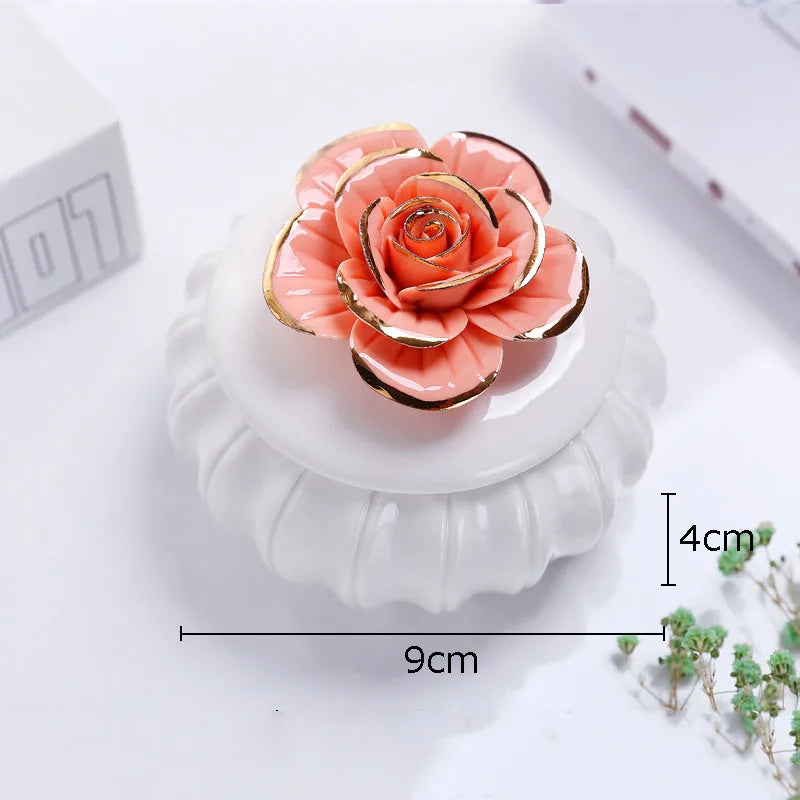 Afralia™ Rose Flower Ceramic Tea Canister Candy Pot Storage Jar