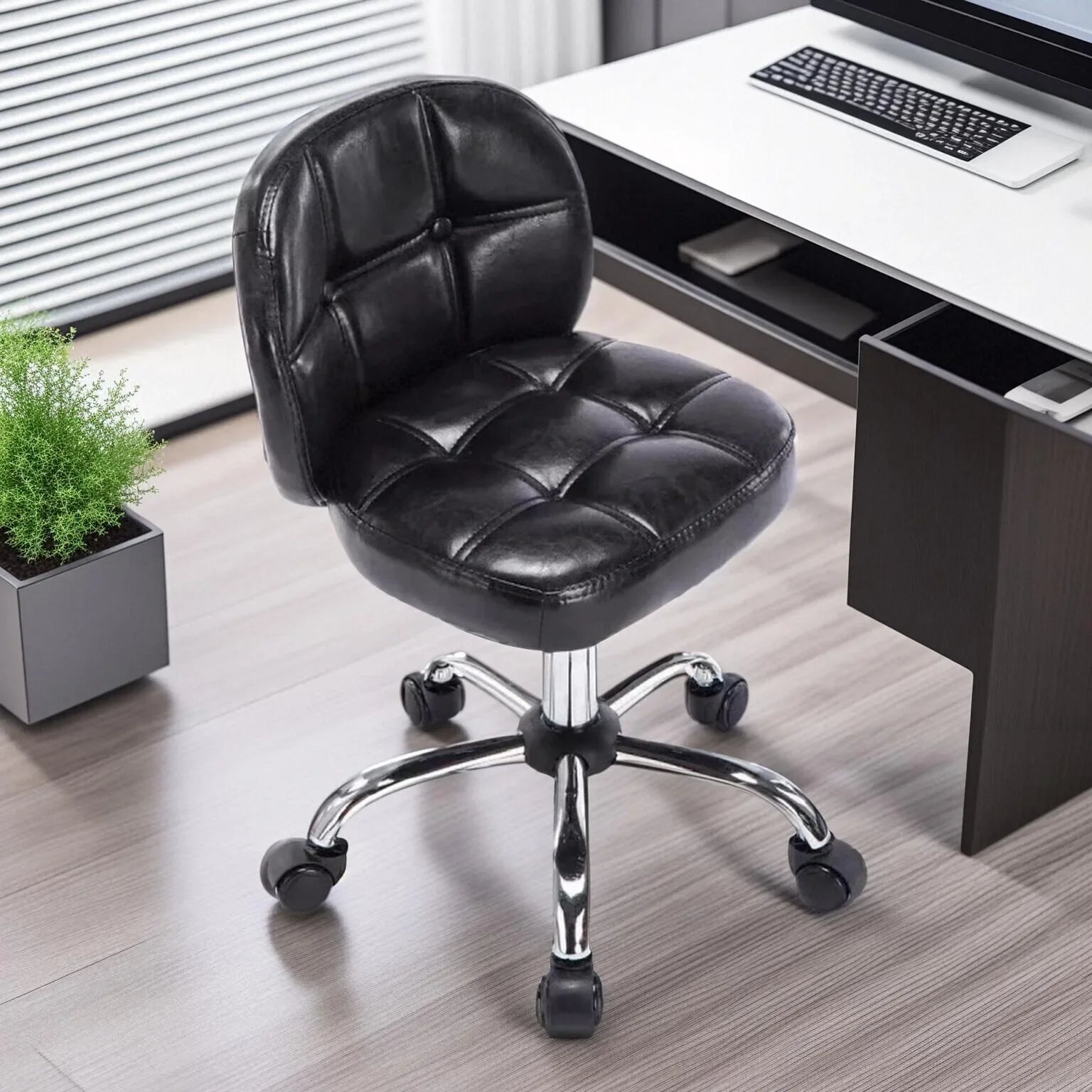 Afralia™ Velvet Office Stool with Wheels Low Back Swivel Dressing Chair Height Adjustable