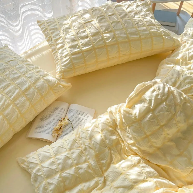 Afralia™ Girls Bubble Gauze Bedding Set, Soft Summer Comforter Cover Kit, Skin-Friendly Easy Sleep