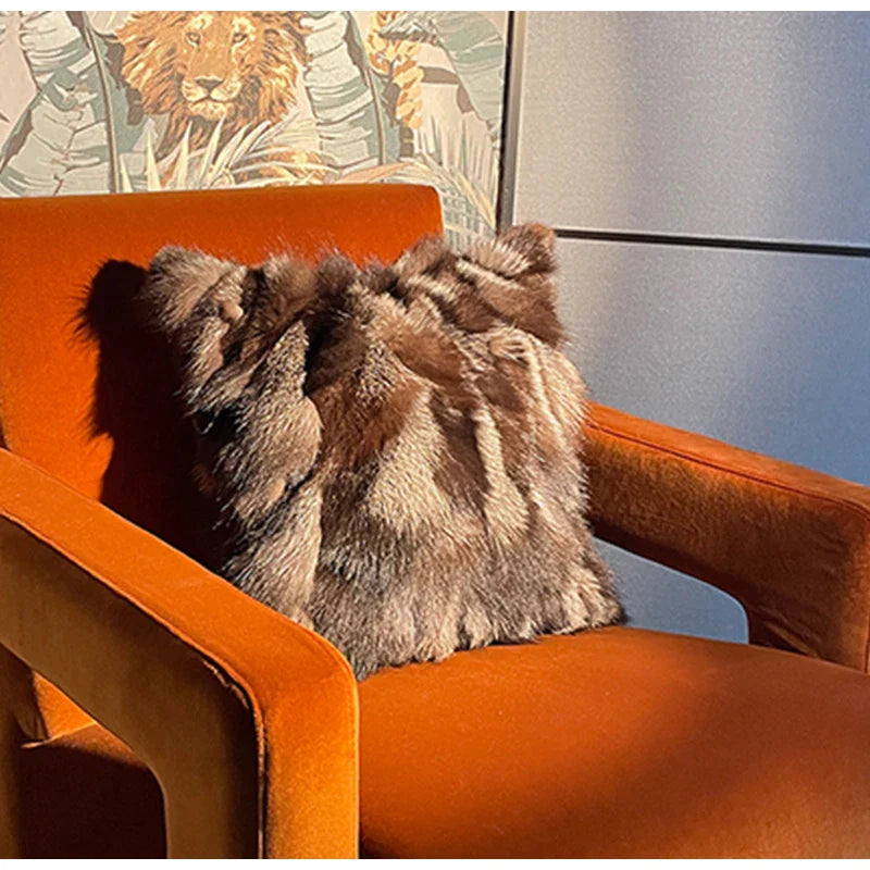 Afralia™ Fox Fur Cushion Cover 45x45, Vintage Luxury Throw Pillow Case for Living Room