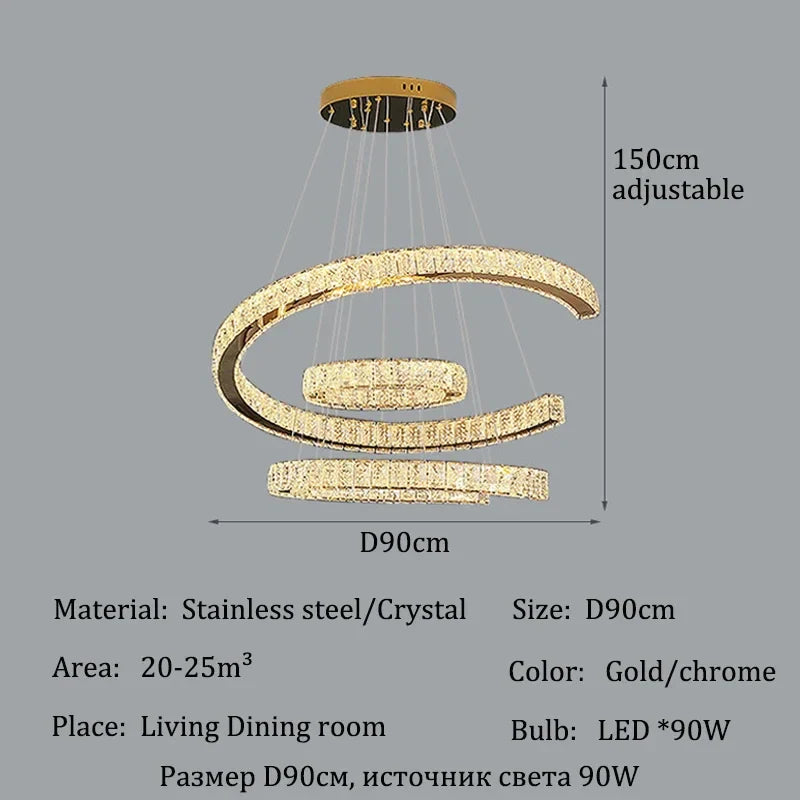 Afralia™ Luxury Gold LED Crystal Chandelier for Living & Dining Room Home Decor
