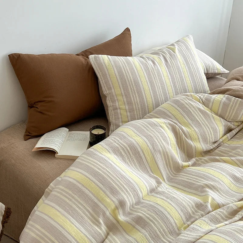 Afralia™ Super-Soft Wrinkled Yarn Bedding Sets | Washed Cotton Quilt Kit for Single/Double Bed