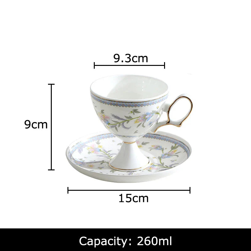 Afralia™ Gold Flower Ceramic Cup & Saucer Set - Elegant Goblet Mugs for Coffee, Tea, Juice
