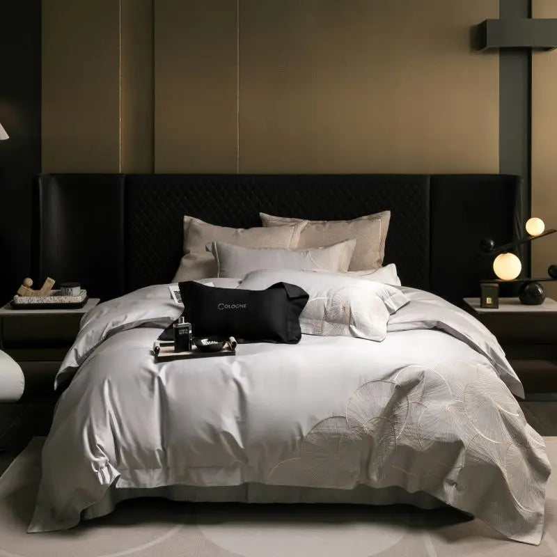 Afralia™ Embroidered Egyptian Cotton Bedding Set - Queen/King, Luxury Bed Sheet & Pillowcases