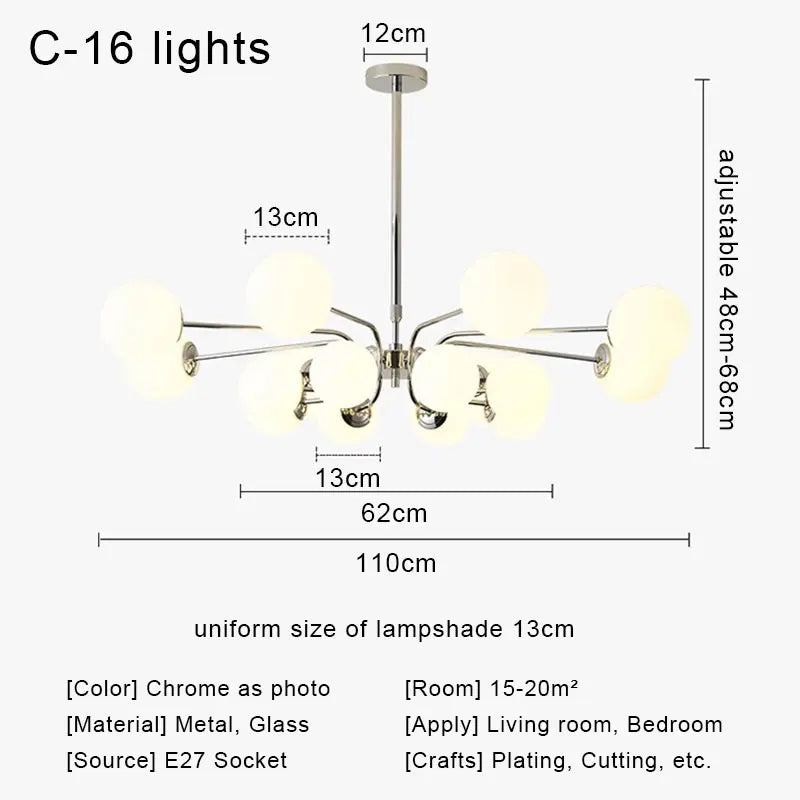 Afralia™ Glass Ball LED Ceiling Chandelier for Modern Living Room and Bedroom