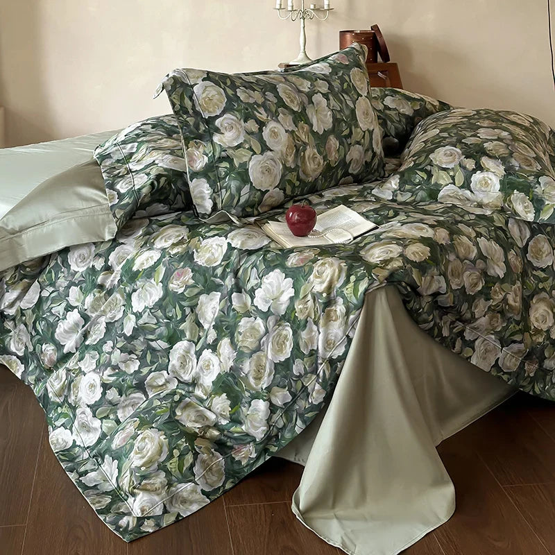Afralia™ 1000TC Egyptian Cotton Floral Bedding Set: Duvet Cover, Flat/Fitted Sheet, Pillowcase