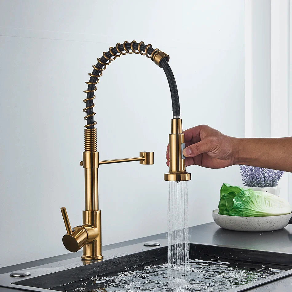 Afralia™ Pull Down Kitchen Faucet Hot Cold Water Mixer Tap 360 Degree Rotation