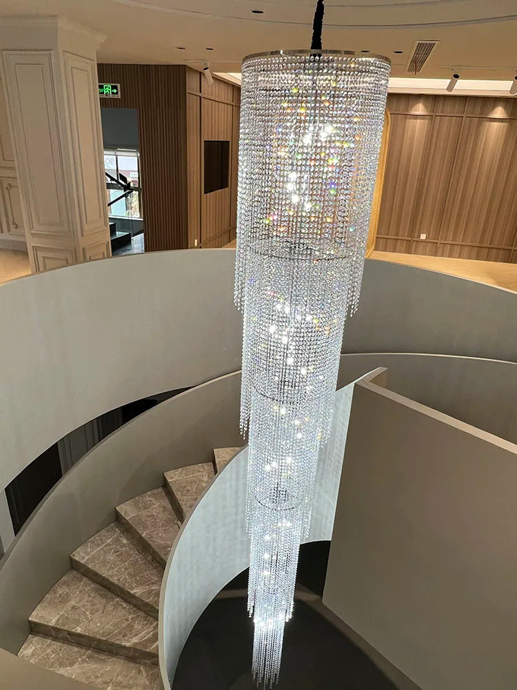 Afralia™ Crystal Chandelier LED Pendant Light for High Villa Ceiling Staircase