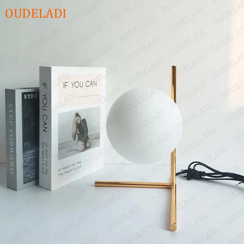 Afralia™ Modern Gold Glass Ball Table Lamp: Nordic Simple Bedroom Bedside Reading Light