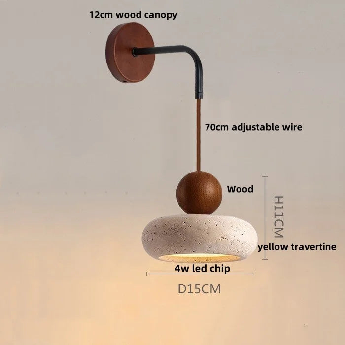 Afralia™ Nordic LED Wood Wall Sconce Yellow Travertine Bedside Lamp for Modern Home