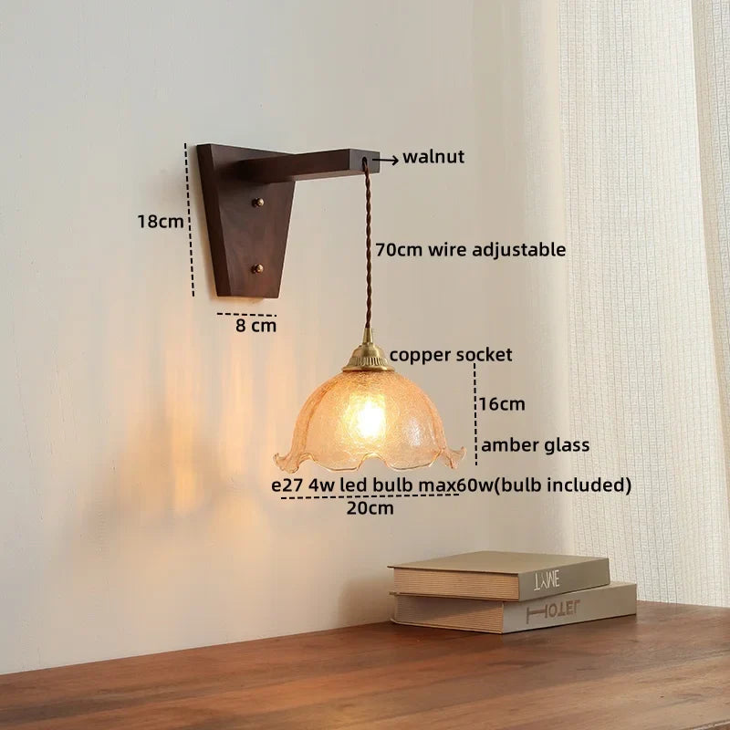 Afralia™ Modern Walnut Copper LED Wall Light for Bedroom Living Room Restaurant