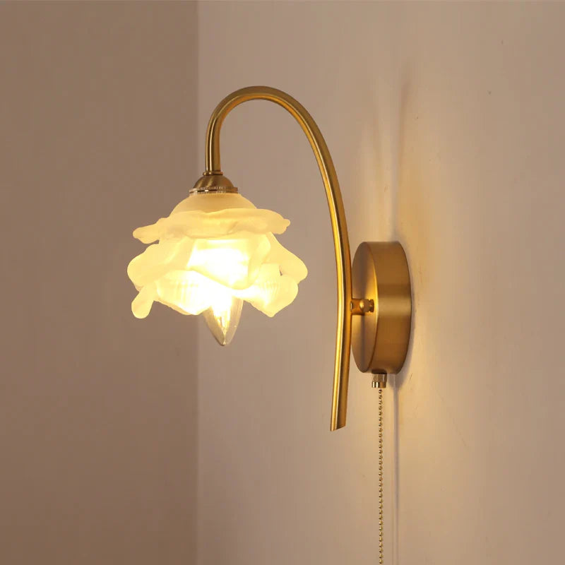 Afralia™ Modern Luxury White Glass Wall Sconce with Pull Chain Switch & LED Bulb
