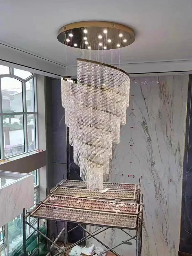 Afralia™ Crystal Chandelier: Modern LED Spiral Design for Staircase Hallway Lobby Luxe Home Décor