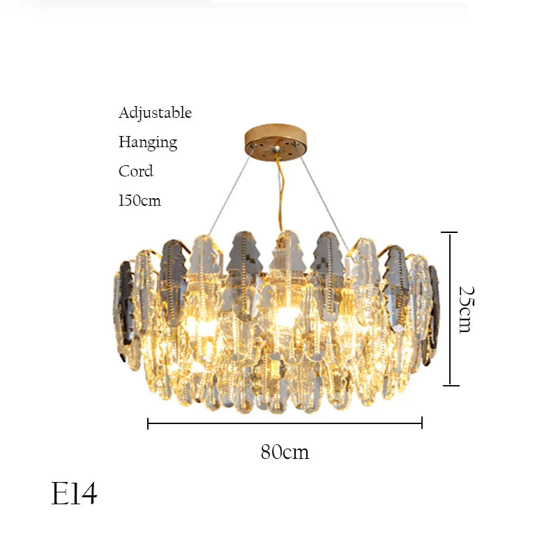Afralia™ Gold Leaf Crystal Chandelier: Modern LED Dining Room Ceiling Light