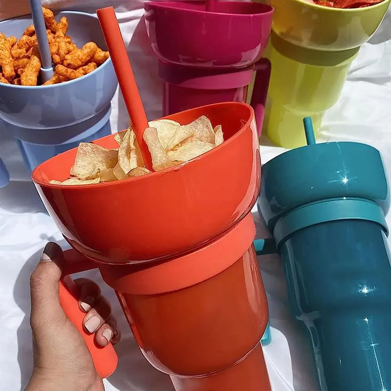 Afralia™ Snack Bowl & Drink Tumbler: 2-in-1 Stadium Cup with Straw, Leakproof & Portable