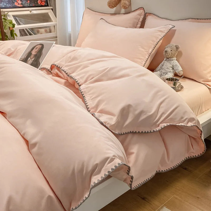 Afralia™ Solid Color Shell Edge Bed Set: Soft, Skin-Friendly, Non-Fading. Single Queen Size.