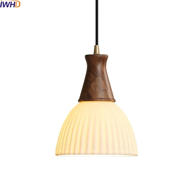 Afralia™ Wood Ceramic LED Pendant Chandelier for Dining Room Bedroom Kitchen Lighting