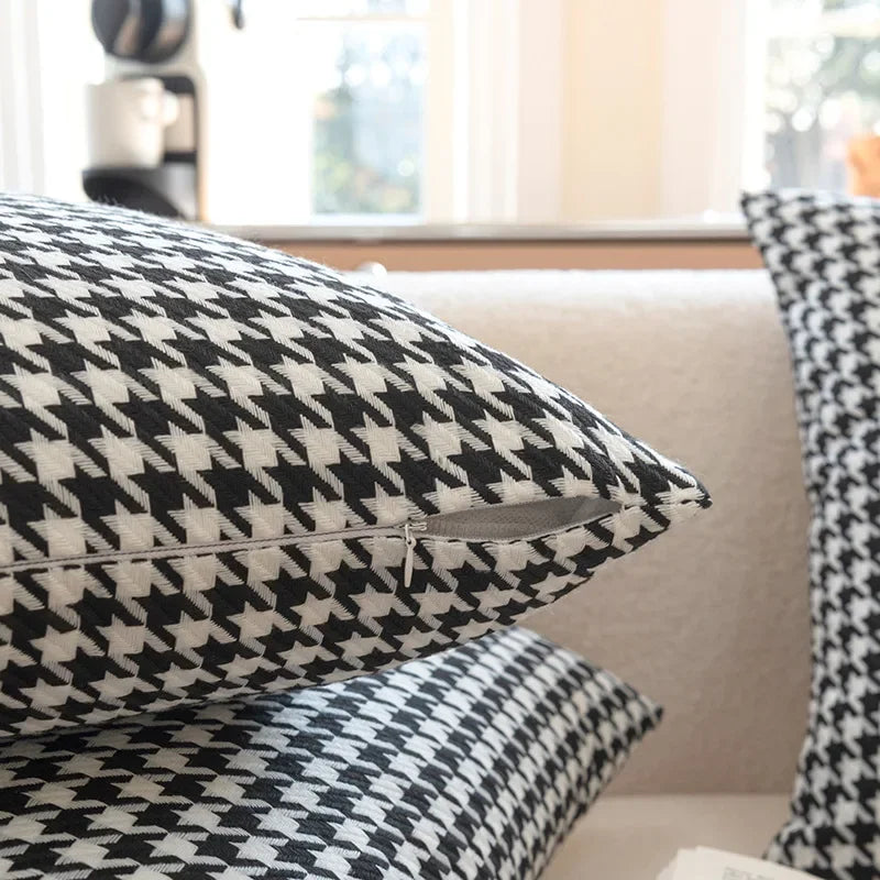 Afralia™ Classic Houndstooth Pillow Cover Square Weave for Modern Chic Home Décor