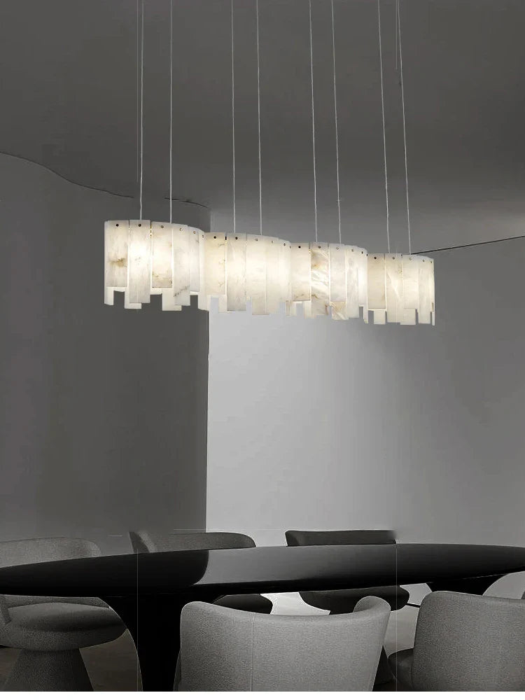 Afralia™ Round Dolomite Block Chandelier Light, Luxury Matte Gold Ceiling Fixture