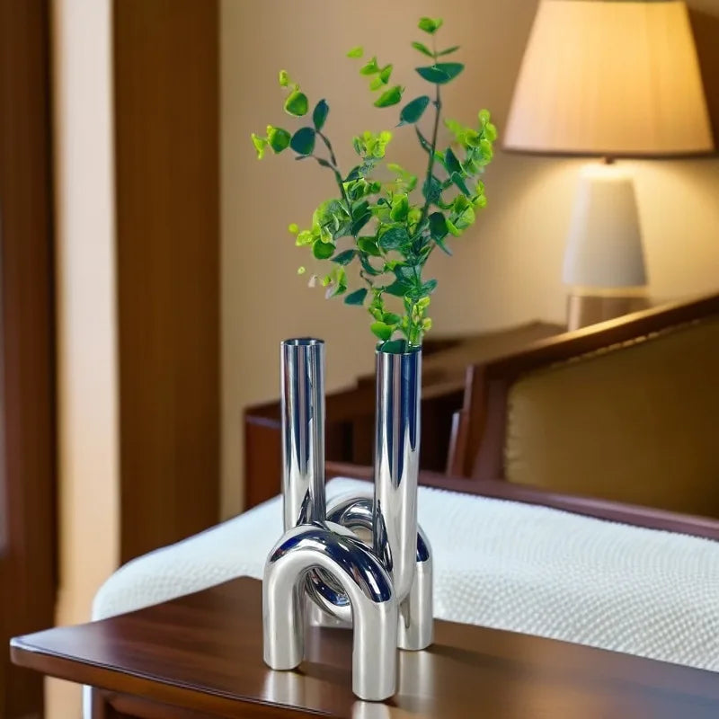 Afralia™ Stainless Steel Pipe Sculpture: Modern Metal Handcrafts for Home Decor & Flower Arrangement