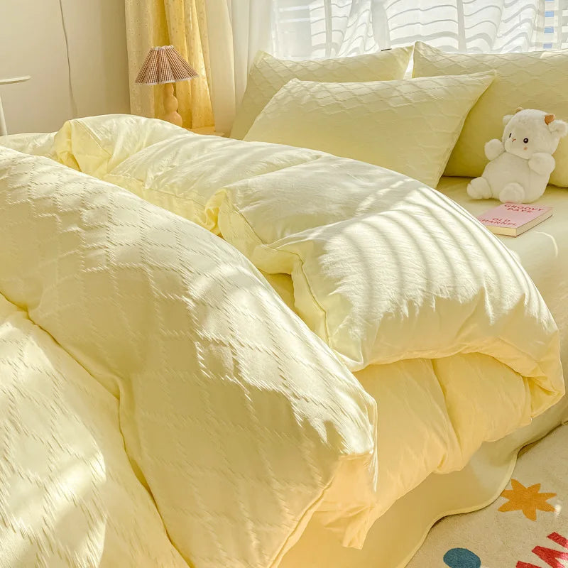 Afralia™ Fresh Bubble Yarn Fabric Bedding Set - Soft, Breathable Duvet Cover with Sheet