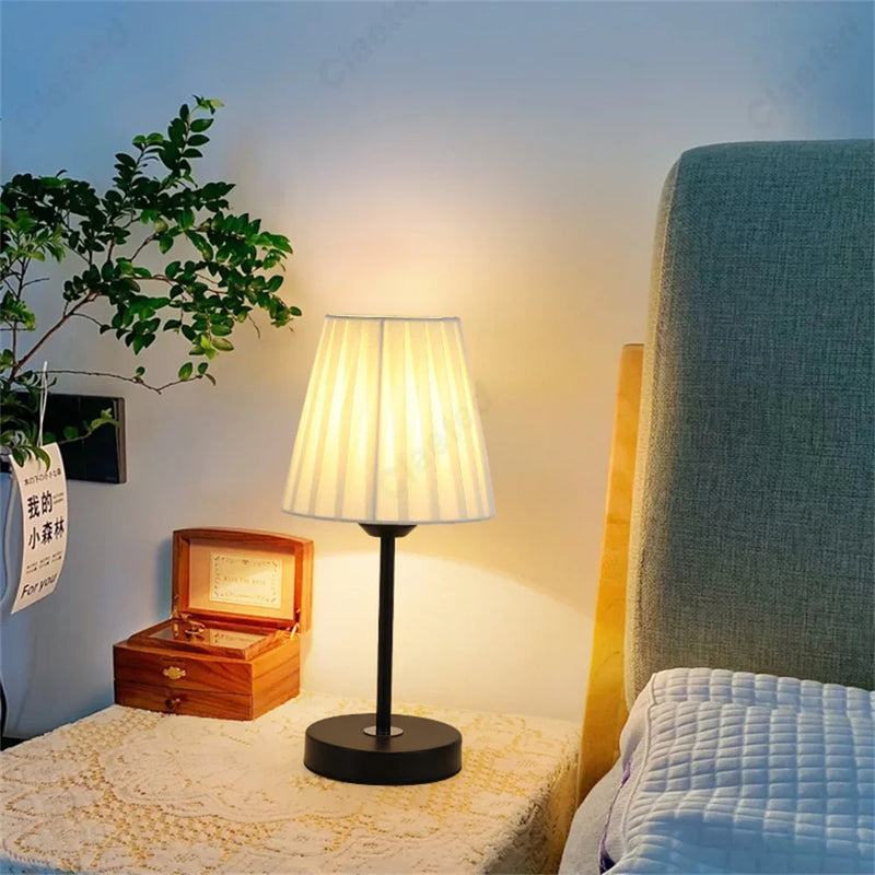 Afralia™ Nordic Retro Pleated Table Lamp LED Night Light for Bedroom Atmosphere