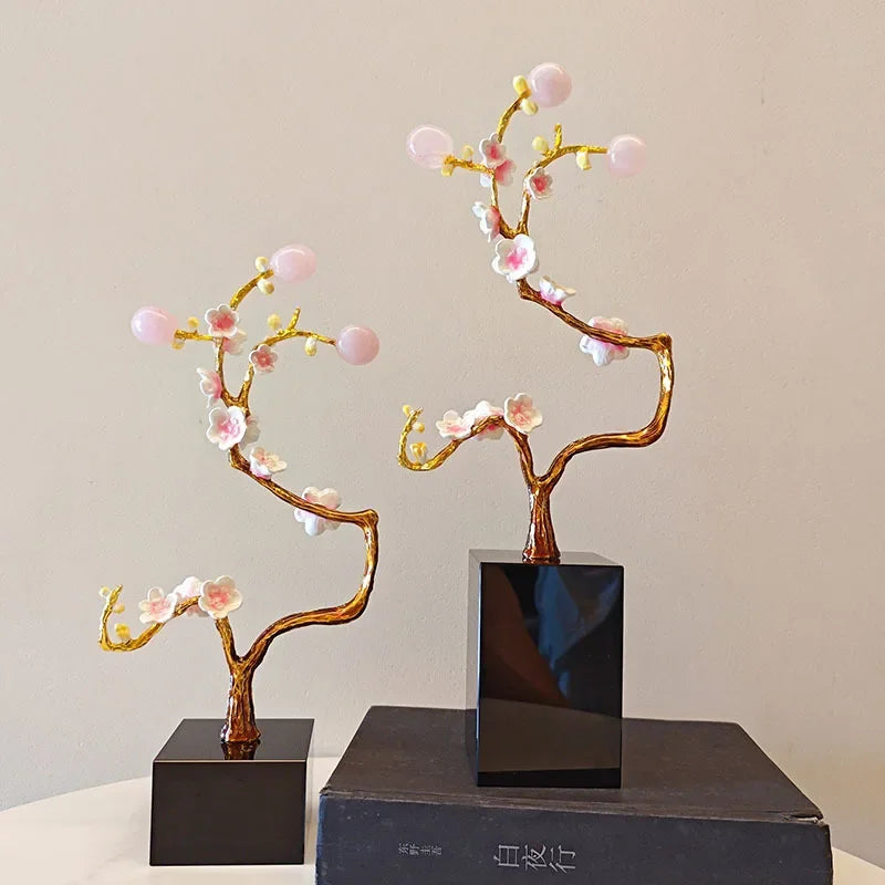 Afralia™ Golden Tree Crystal Ball Statue Metal Decor Figurine