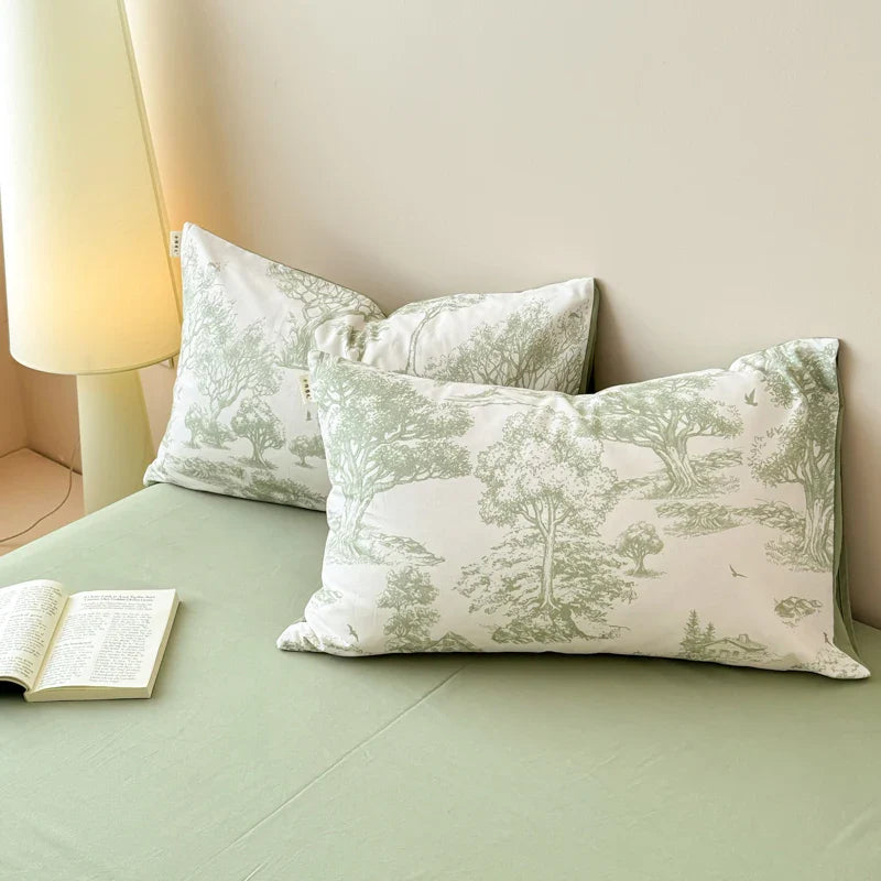 Afralia™ Forest Plant Ink Print Cotton Bedding Set: Duvet, Sheet, Pillowcases - Single to King