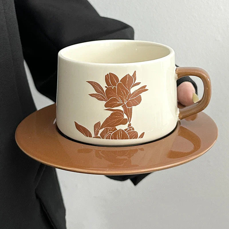 Afralia™ Polka Dots Ceramic Cup&Saucer Set - Modern Mugs for Coffee, Tea, Juice