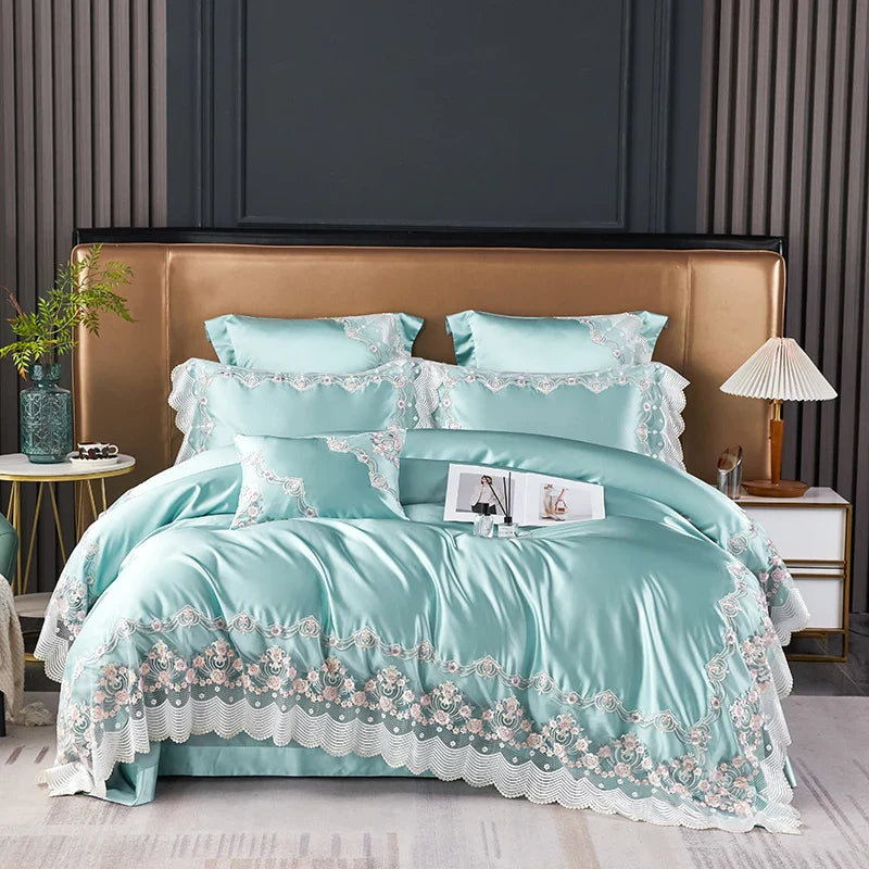 Afralia™ Lace Silk Cotton Luxury French Wedding Bedding Set for Chic Princess Bedrooms