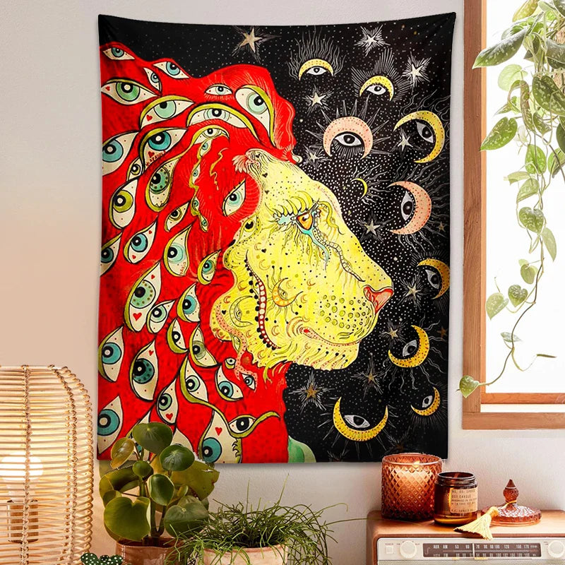 Afralia™ Psychedelic Lion Tarot Tapestry Wall Hanging Home Decor