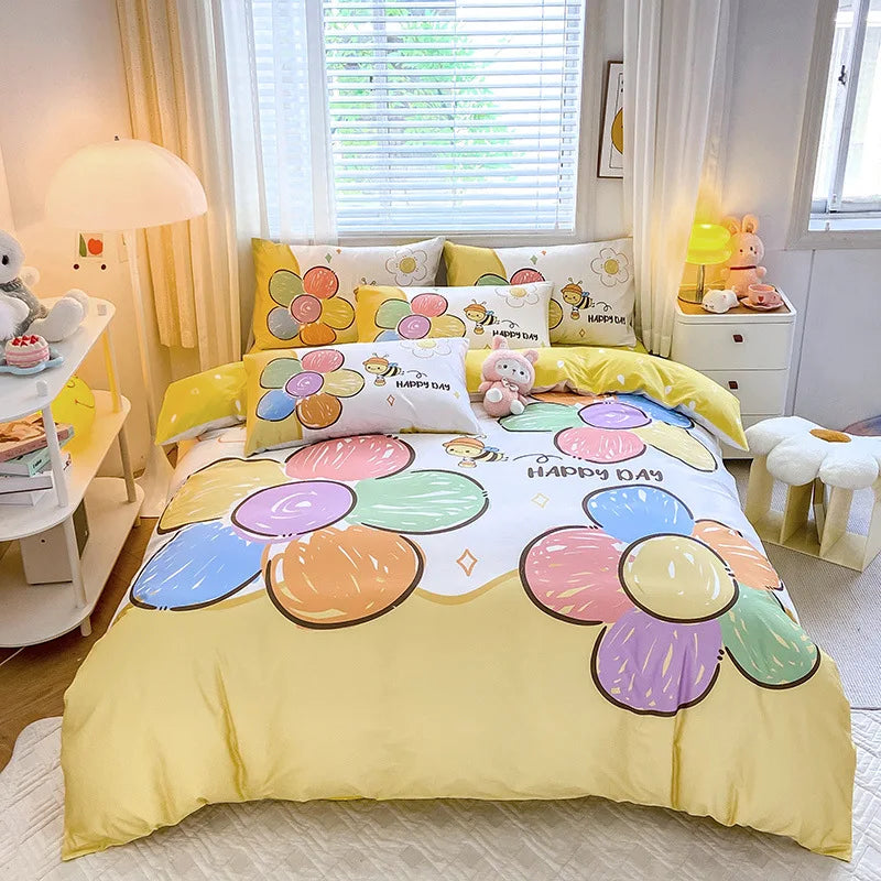 Afralia™ Flower Single Double Bedding Set Full Size Cotton Duvet Cover High Quality Quilt Cover Set