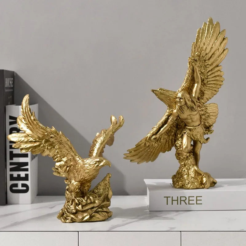 Afralia™ Gold Resin Eagle Sculpture for Office Living Room Hotel Decor