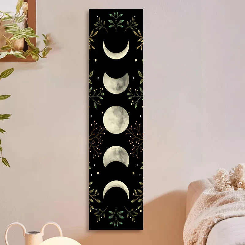 Afralia™ Moon Phase Wall Hanging Tapestry - Green Olive Leaf Home Decor