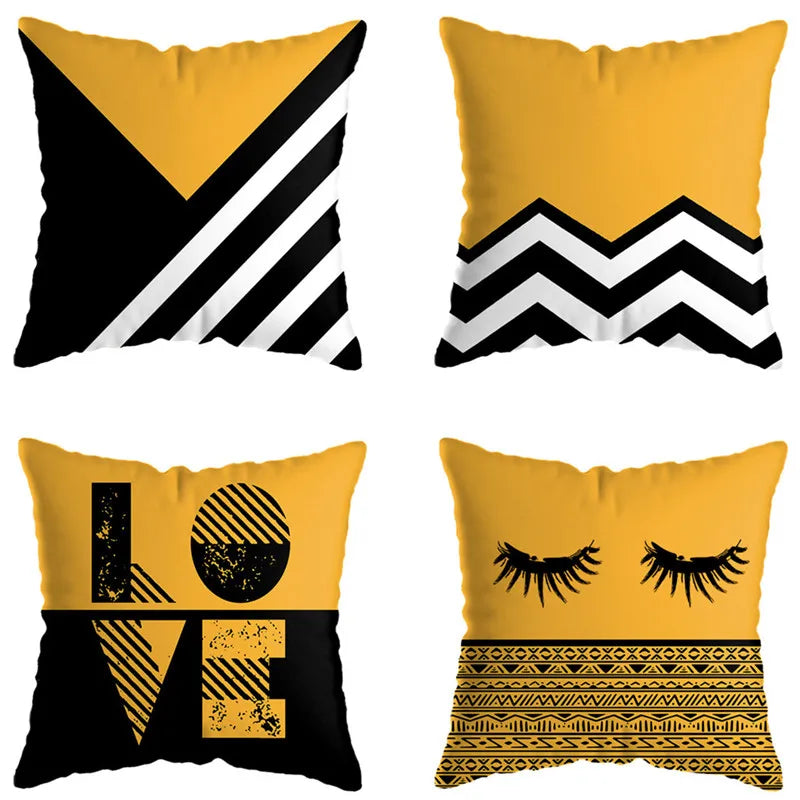 Afralia™ Geometric Deer Print Pillowcase 45x45cm - Yellow Home Decor